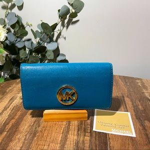 Michael Kors turquoise pebbled leather wallet